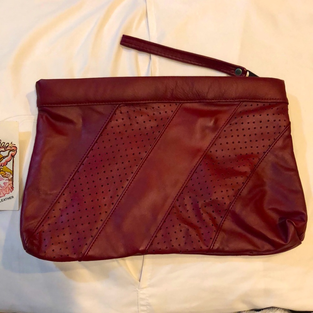 VINTAGE Genuine LEATHER Dream Bags Dark Red  Maroon Burgundy PURSE CLUTCH NEW